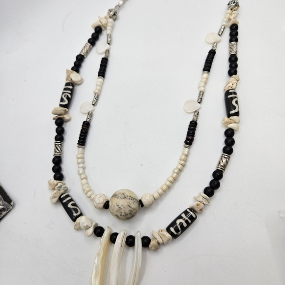 Boho Bone Black & Ivory 2-Strand 24" Necklace - Picture 4 of 7